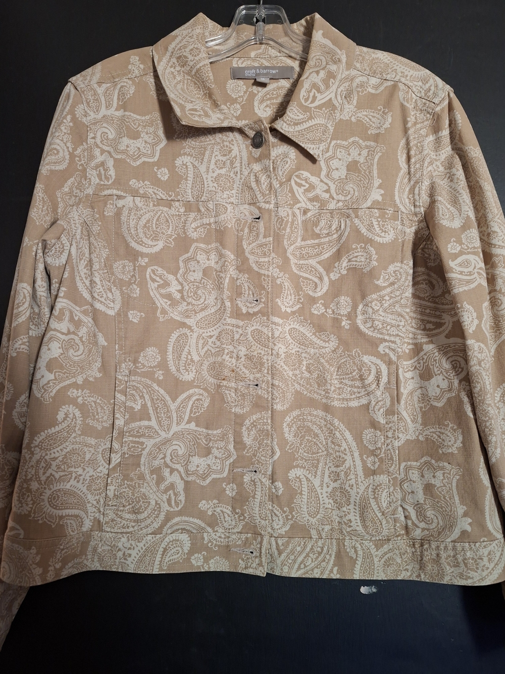 croft & barrow Tan Paisley Button-Front Jean Jacket